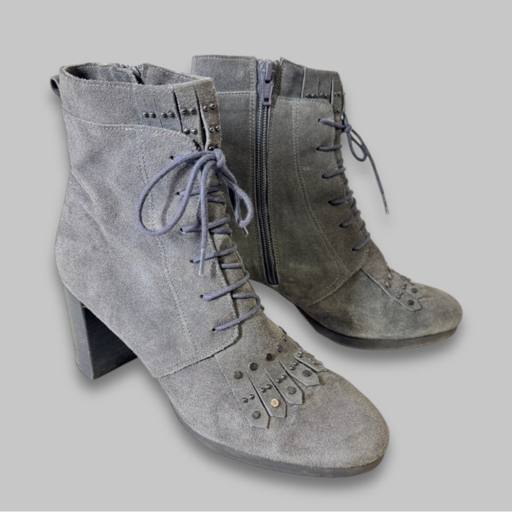 Lloyd Women's Gray Suede Lace Up Grunge Punk Heeled Ankle Boots Size 38 1/2